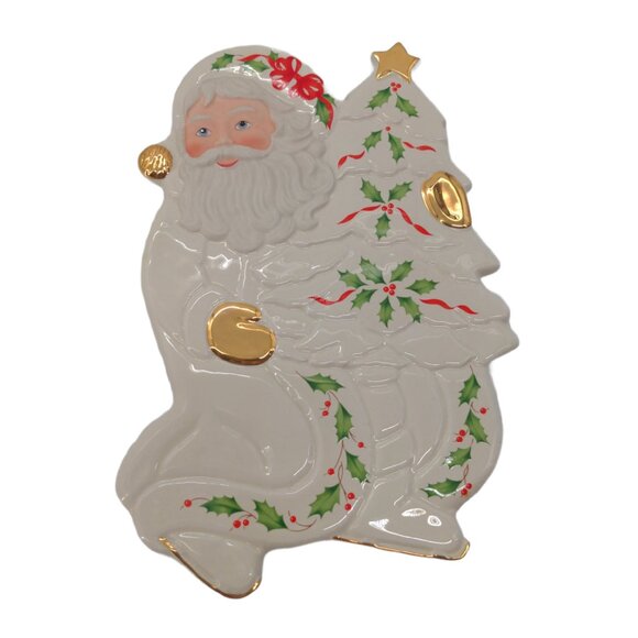 Lenox Holiday Santa Collection Trivet Ivory Bone China 1999 New Christmas Party - Picture 2 of 8